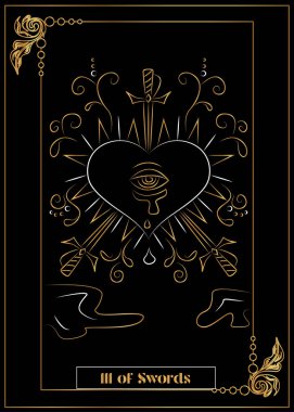 İllüstrasyon - Tarot için kart - Kılıçların 3 'ü.