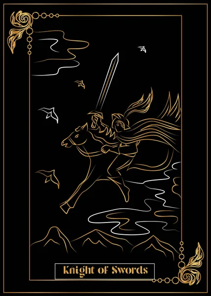 Ilustración Tarjeta Para Tarot Caballero Espadas — Vector de stock