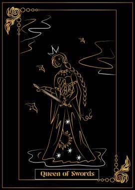 İllüstrasyon - Tarot için kart - Kılıçların Kraliçesi.
