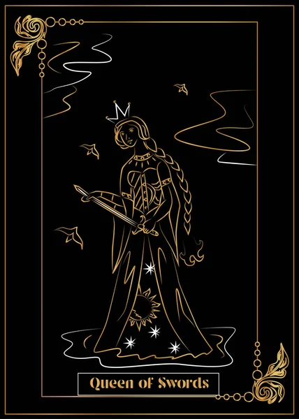 Die Abbildung Karte Für Tarot Königin Der Schwerter — Stockvektor