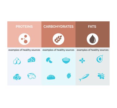 logo on the theme of healthy food with proteins, fats and carbohydrates. clipart