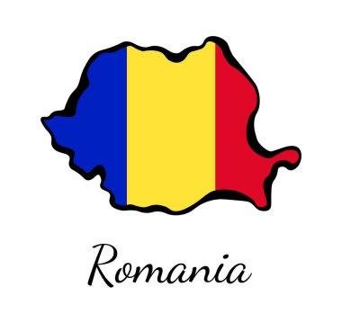 Romanya haritasında içinde bayrak renkleri bulunan siluet.