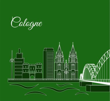Köln teması üzerine düz tasarım tarzında illüstrasyon.