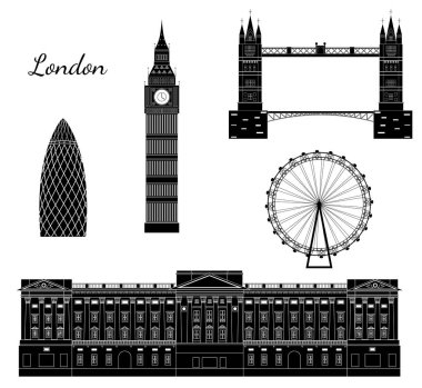 Londra temasında düz tasarım tarzında illüstrasyon.