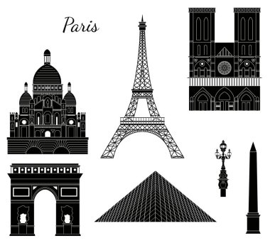 Paris teması üzerine düz tasarım tarzında illüstrasyon.
