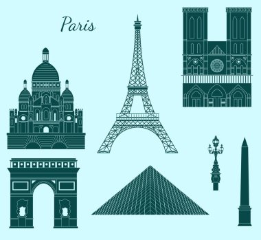 Paris teması üzerine düz tasarım tarzında illüstrasyon.