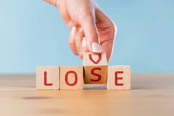 Wooden Cube Block Word Love Change Lose — Stock Photo, Image
