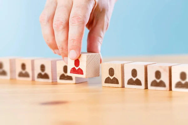 Person Icon Wooden Cube Hand Picked Different Crowd — Stock Photo, Image