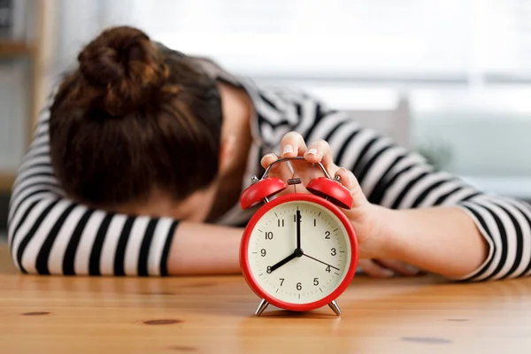 Tired Young Freelancer Woman Sleeping Home Office — Stock Photo, Image