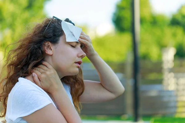 Young Woman Having Hot Flash Sweating Warm Summer Day Woman — Stock Photo, Image