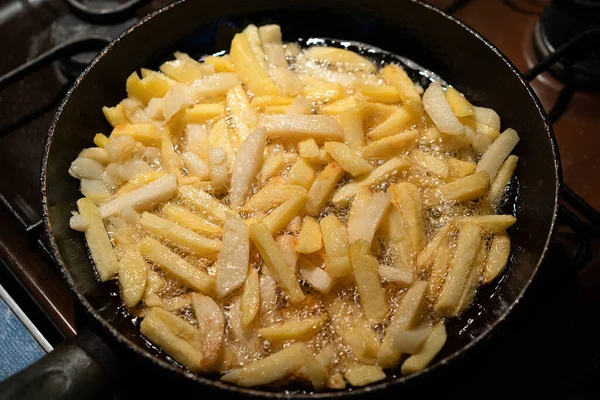 Frying French Fries Pan — Stock Photo, Image