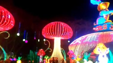 The wonderland of lights and multi colorful lantern festival decorations during the Lunar New Year. A magical fairytales wonderland of lights has amazingly decorated so beautiful in Fo Guang Shan Dong Zen Temple of Jenjarom Selangor Malaysia 