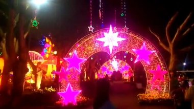 The wonderland of lights and multi colorful lantern festival decorations during the Lunar New Year. A magical fairytales wonderland of lights has amazingly decorated so beautiful in Fo Guang Shan Dong Zen Temple of Jenjarom Selangor Malaysia 
