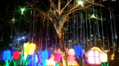 The wonderland of lights and multi colorful lantern festival decorations during the Lunar New Year. A magical fairytales wonderland of lights has amazingly decorated so beautiful in Fo Guang Shan Dong Zen Temple of Jenjarom Selangor Malaysia 