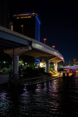 Tokyo 'da Sumida Nehri' nin yanındaki yüksek otoban.
