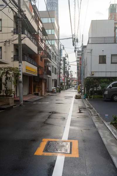 Tokyo Japonya 'nın arka sokağında sağanak yağmurdan sonra...