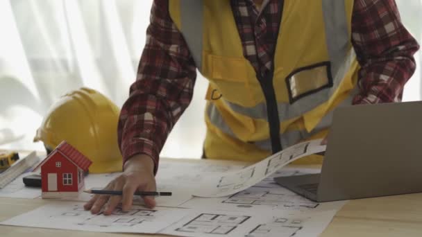 Architect Foreman Looking Blueprints Planning Building Construction Construction Site Engineering — Stock Video