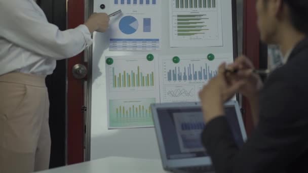 Group Asian Businessmen Brainstorming Close Plan Meeting Statistical Analysis Pointing — Stockvideo