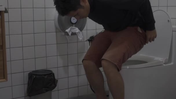 Man Suffering Hemorrhoids Diarrhea Sitting Toilet Home Abdominal Pain Defecation — Stok Video