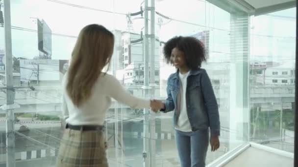 Two Business Women Shaking Hands Handshake Welcome Business Network Management — Αρχείο Βίντεο