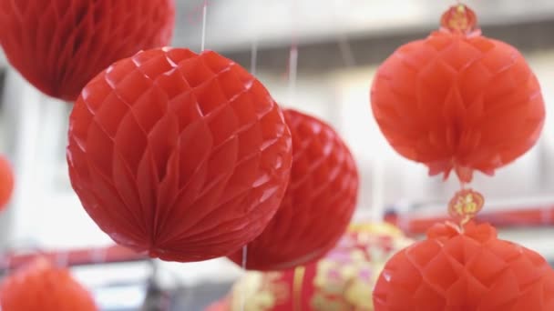 Belles Lanternes Rondes Rouges Pendent Balancent Concept Nouvel Chinois Festival — Video