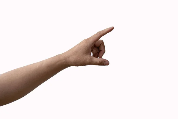 Human Hand Touching Pointing Something Isolated White Background Close — Stock Photo, Image