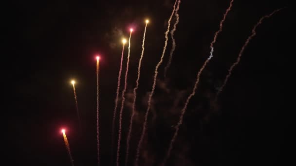 Focuri Artificii Reale Imagine Încețoșată Unor Focuri Artificii Aurii Strălucitoare — Videoclip de stoc