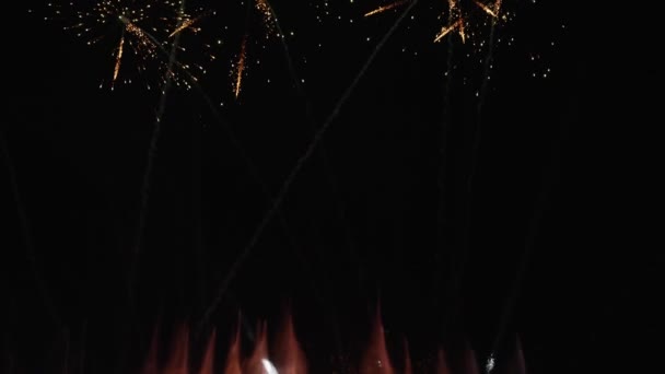 Echtes Feuerwerk Hintergrund Verschwommenes Bild Von Schönen Glühenden Goldenen Feuerwerk — Stockvideo