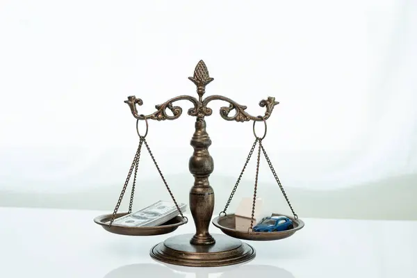 Scales with money and car, house on mortgage and payday loan or cash advance concept: Family in house on balance scale, depicting short-term borrowing, high interest rate based on credit history