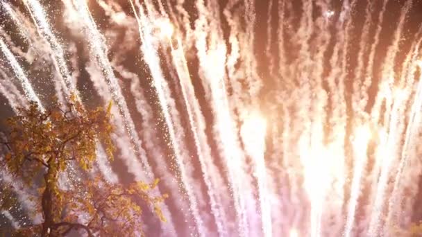 Echt Vuurwerk Kort Wazig Beeld Van Echt Gloeiend Gouden Vuurwerk — Stockvideo