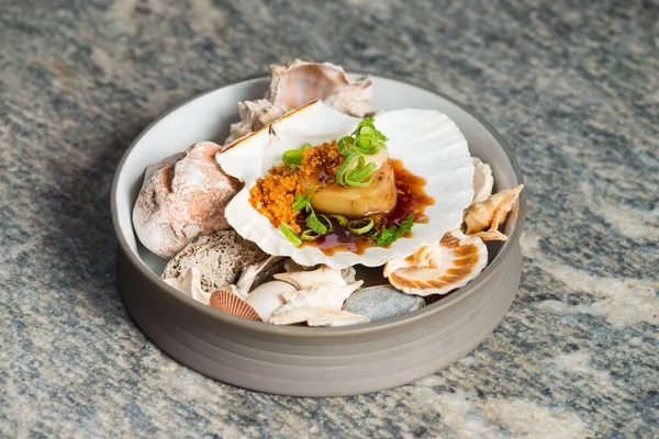 Haute Kuchyně Gourmet Mořské Plody Hřebenatky — Stock fotografie