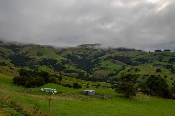 Akaroa Uma Cidade Nova Zelândia Localizada Península Banks Estado Christchurch — Fotografia de Stock