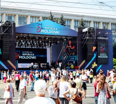 Chisinau, Republic of Moldova, 27th August 2022 - People gathered and National fanfare  in the Great National Assembly Square for National Day