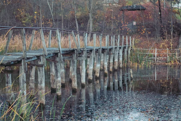 Pont Bois Sur Lac Pendant Saison Automne — Photo