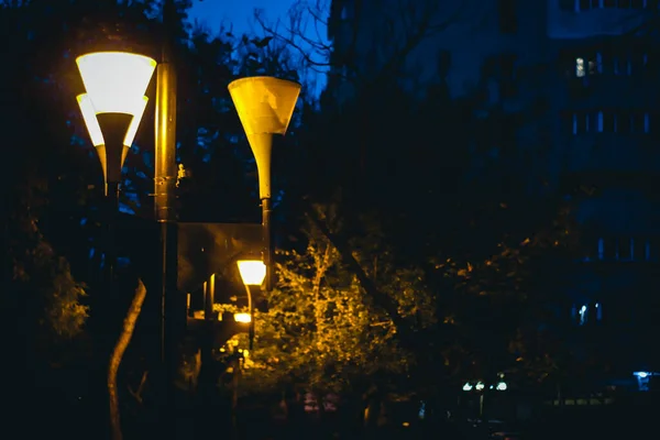 Luz Rua Parque Durante Noite Iasi Romênia — Fotografia de Stock