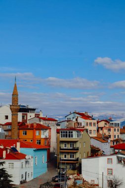 Kopya alanına sahip Egirdir ilinde renkli binalar - Isparta Bölgesi, Türkiye