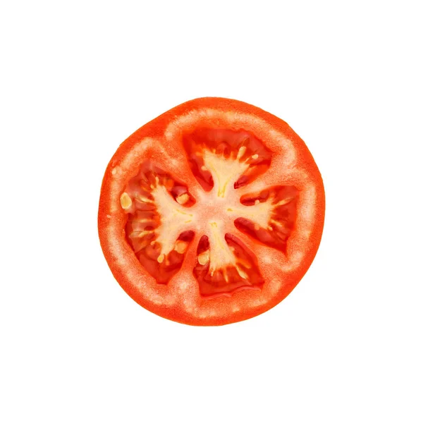 Tomatenscheibe Rote Reife Tomate Isoliert Auf Weißem Hintergrund — Stockfoto