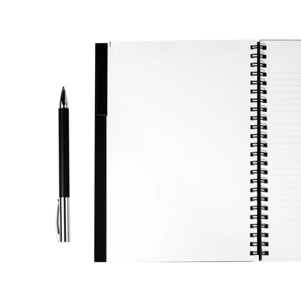 Livro Branco Branco Caderno Caneta Isolada Sobre Fundo Branco — Fotografia de Stock