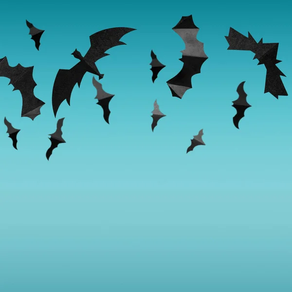 万圣节快乐背景空白复制空间 蓝色的黑色纸飞机 蓝色的蝙蝠 — 图库照片