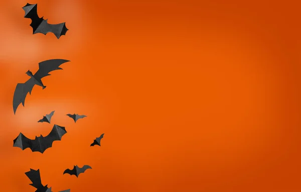 Halloween Vakantie Achtergrond Met Papier Zwart Vleermuizen Met Blanco Kopieerruimte — Stockfoto