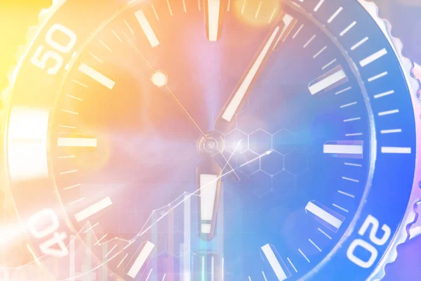 Datos Analíticos Sobre Reloj Empresarial Gráfico Realidad Virtual Digital Tiempo —  Fotos de Stock