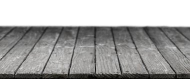 Dark Gray Wooden Desk Table or Floor. Old Wooden Boards Isolated on White