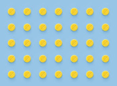 Seamless repetitive yellow pills arrangement on soft blue background clipart