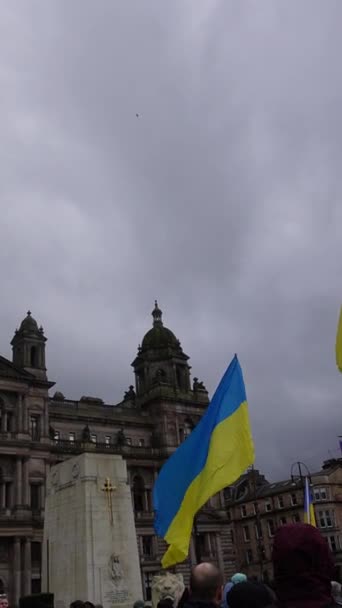 Глазго Шотландія Великобританія Лютого 2024 Марш Солідарності Україною Річниці Війни — стокове відео