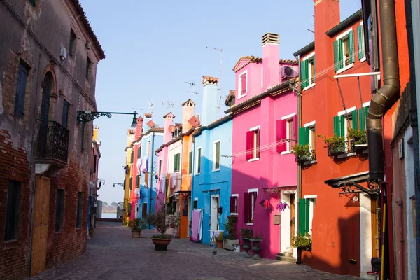 Casas Coloridas Isla Burano Venecia Monumento Italiano — Foto de Stock