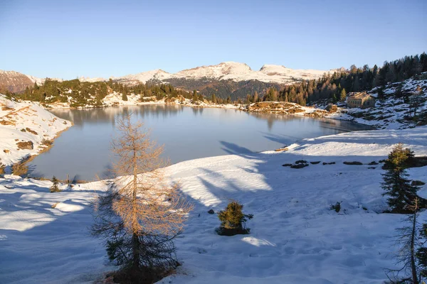Colbricon Lakes Winter View San Martino Castrozza Italy Mountain Landscape — Foto Stock