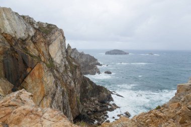 Penas Burnu 'nun kayalıkları, Asturias, İspanya. İspanyol kıyı şeridi manzarası