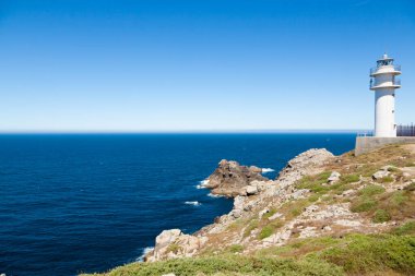 Tourinan deniz feneri manzaralı, Galiçya, Costa da Morte, İspanya. İspanyol simgesi