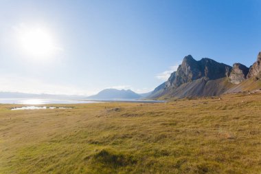 Hvalnes lav plajı manzarası, doğu İzlanda. İzlanda manzarası