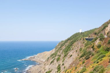 Gorliz deniz feneri, Villano Burnu, Biscay Körfezi, İspanya. İspanyol simgesi